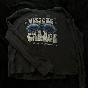 Anthropologie Black Long Sleeve Tee with Blue and White Graphic